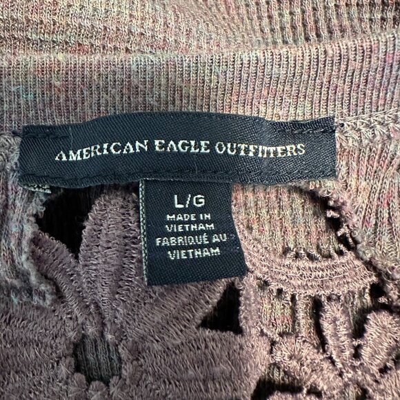 American Eagle Outfitters Womens Lace Thermal Knit  Long Sleeve Size L Purple - Picture 7 of 11